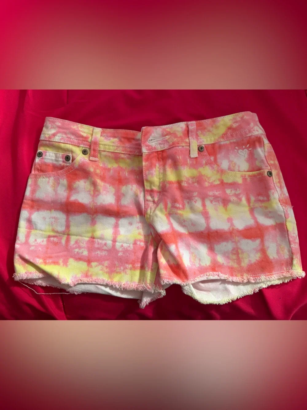 Justice Tie-Dye Pink Yellow White Denim Shorts